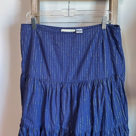 Couleurs d’ ete Blue and Metallic Silver Prairie Skirt with Side Zip Size 14 GUC - Picture 3 of 17